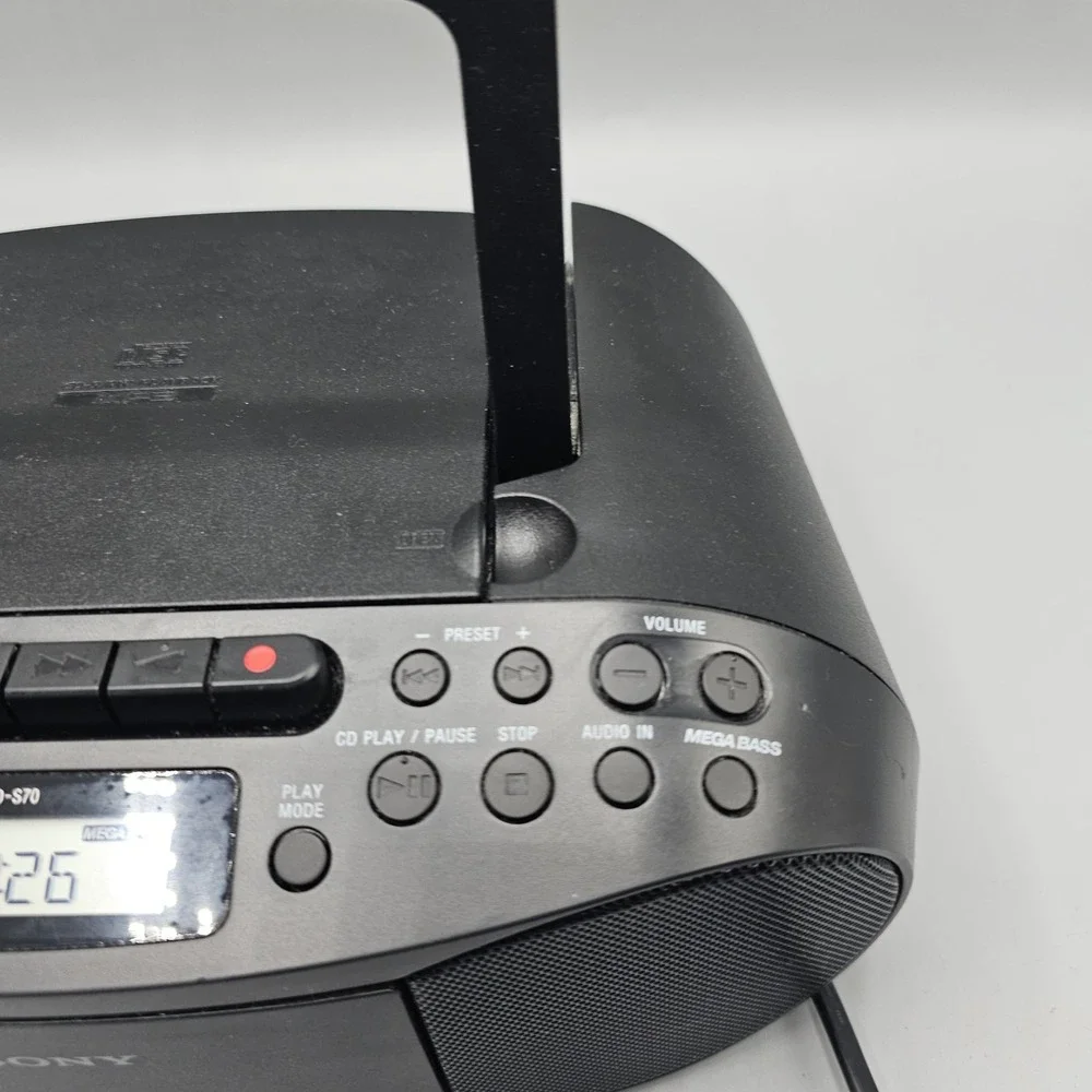 Sony CFD-S70 CD/Cassette Boombox with Radio Black Mega Bass Tested! Working!